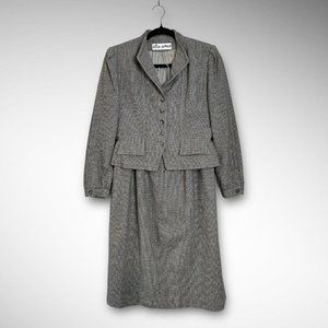gorgeous 80s-does-40s Ilie Wacs wool skirt suit sz S tailored houndstooth